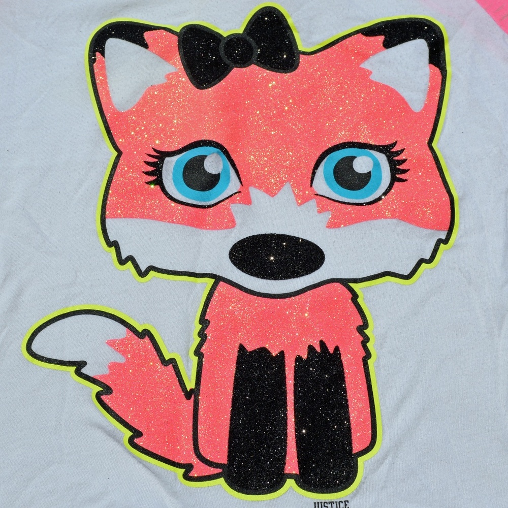Justice Sparkling Fox Girls 10 T-shirt White Pink
